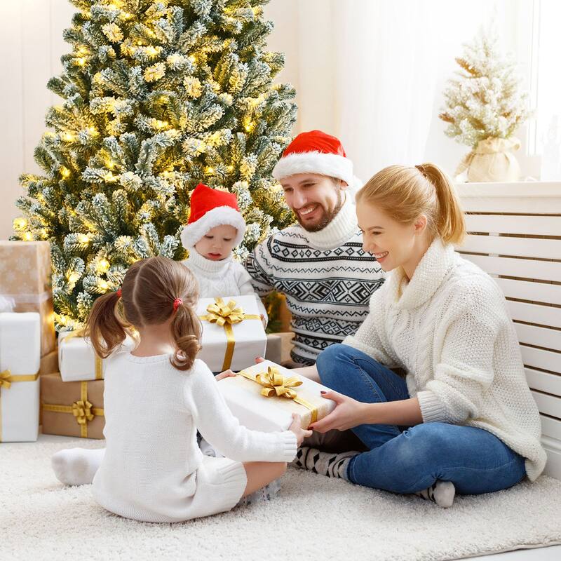 Gymax 6/7/8 FT Pre-lit Artificial Christmas Tree Snow Flocked Full