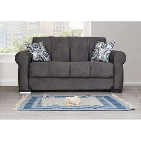 Clifton Grey Fabric Upholstered Convertible Loveseat with Storage
