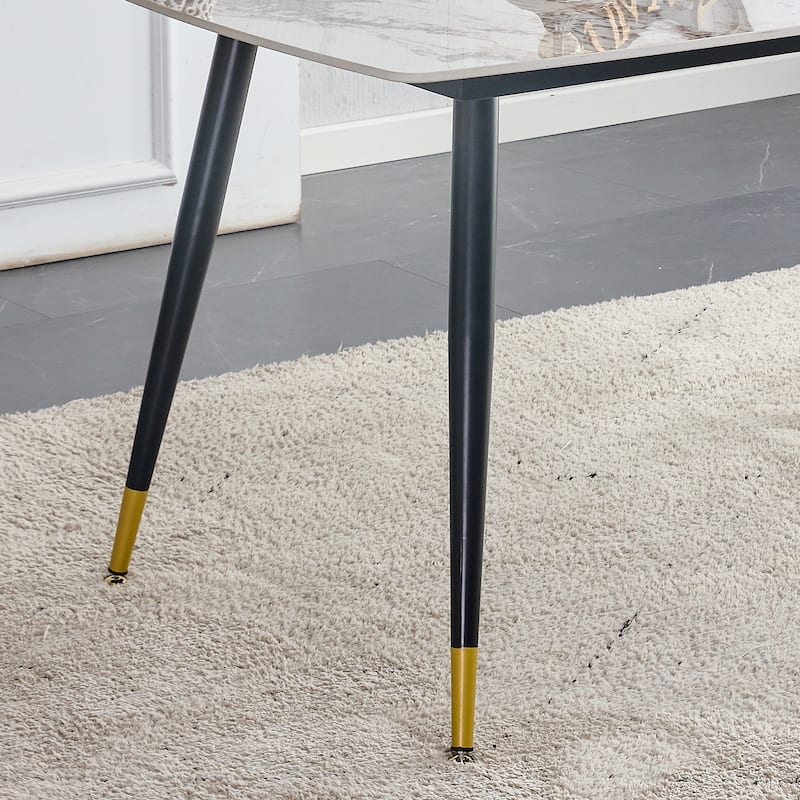 Table and chair set. Black sintered stone tabletop with black metal legs