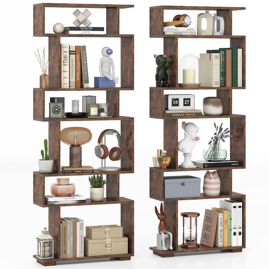 Gymax 2PCS 6-tier Storage Bookshelf Tall Display Shelf w/