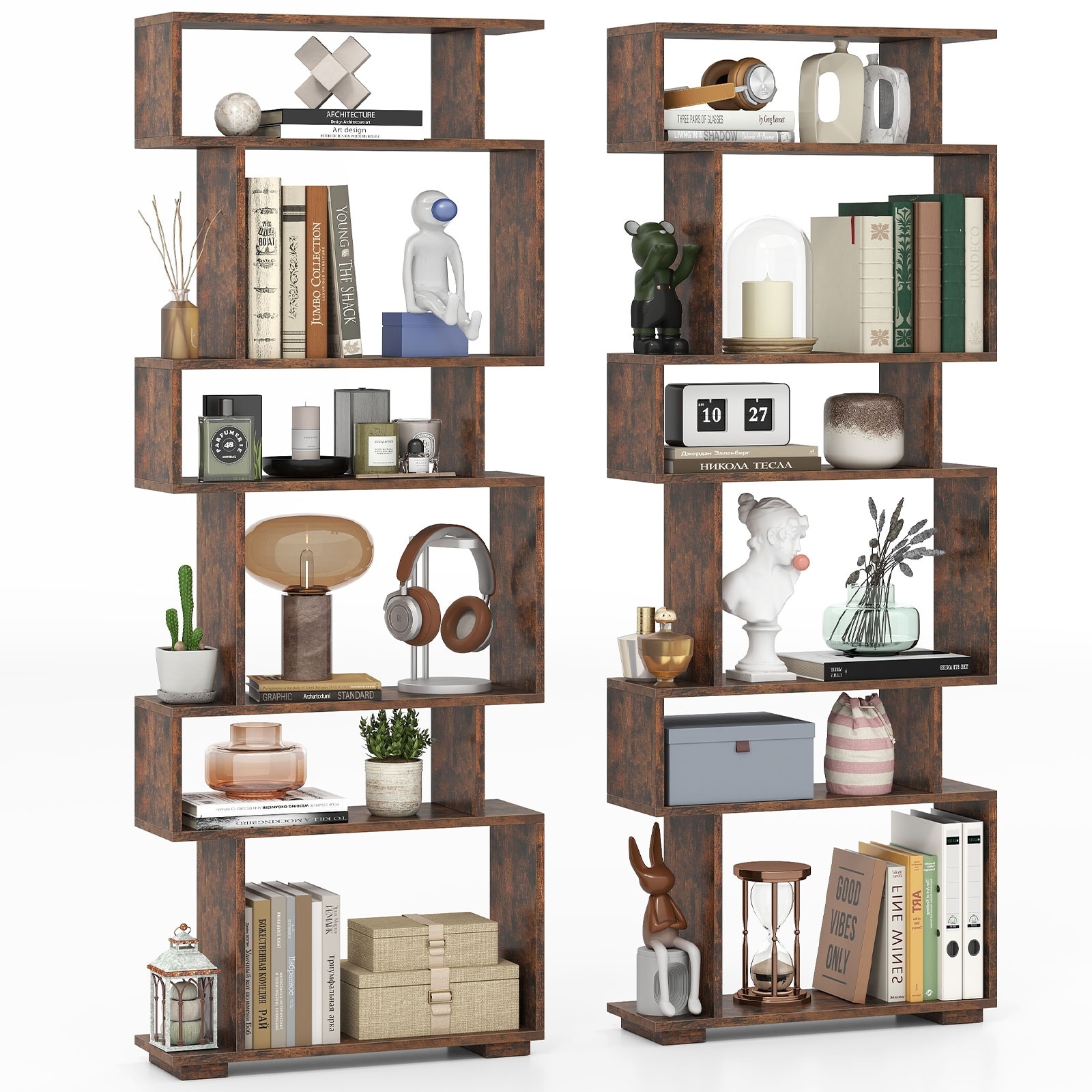 Gymax 2PCS 6-tier Storage Bookshelf Tall Display Shelf w/