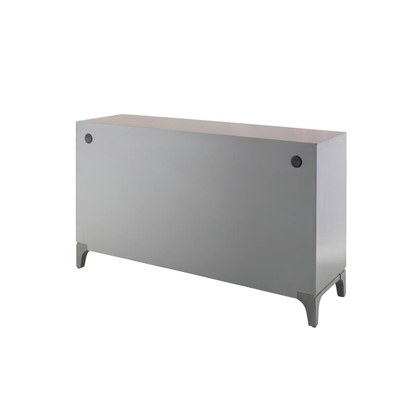 Wooden Floral Relief 4 Door Sideboard with Cream Front Doors and Cascading Leaf Design - Gray - Roche River Decor