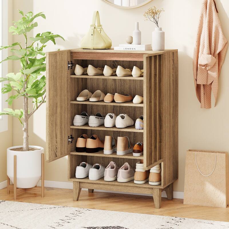 Gymax Shoe Cabinet 6-Tier Shoe Storage Organizer w/2 Fluted Doors 3