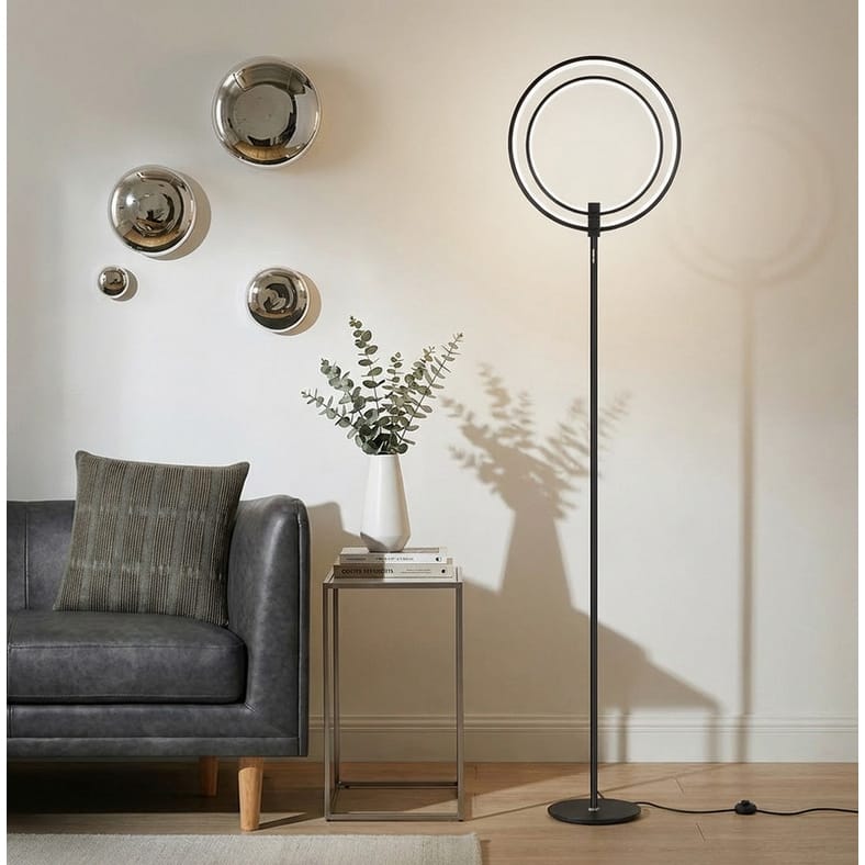 Brightech Eclipse 79 in. Classic Black Industrial 2-Light 3-Way Dimming LED Floor Lamp with 2 Height Adjustable Heads