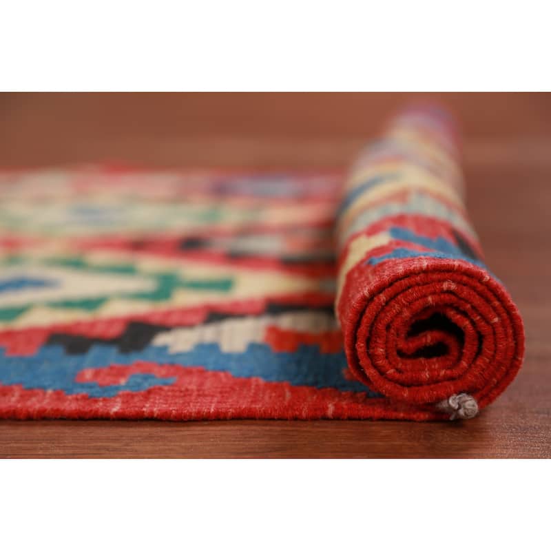Hand Woven Oriental 100% Wool Carpet Southwestern All-Over Oranges & Rust Kilim Runner Rug - 13' 1'' X 2' 6''
