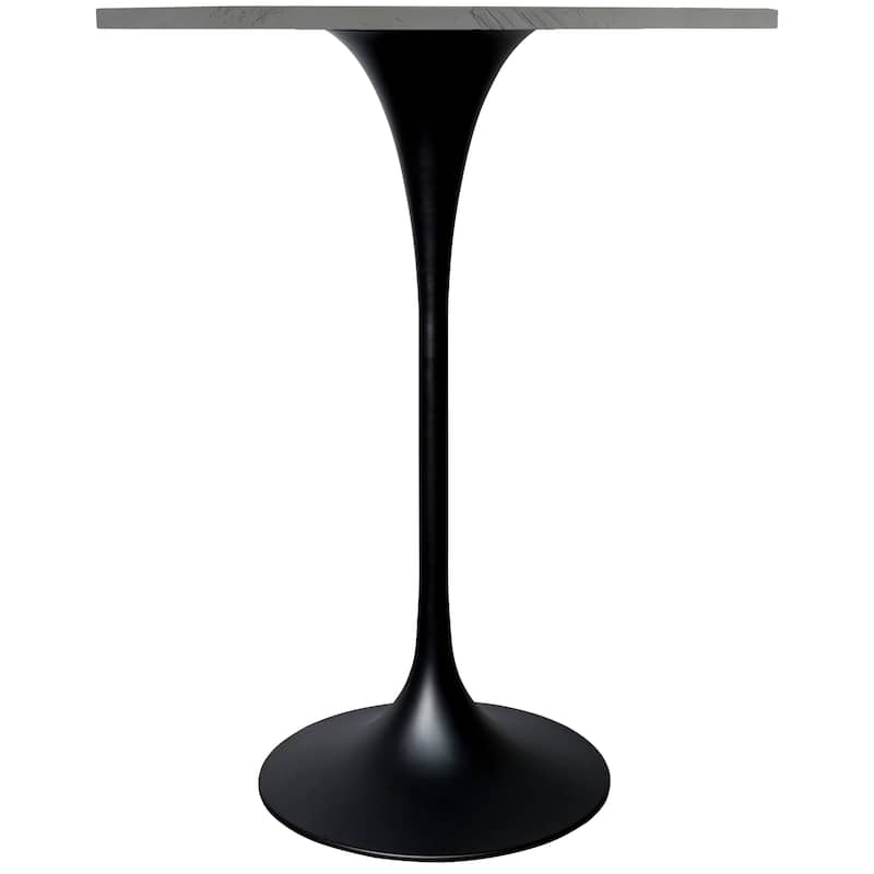 LeisureMod Verve Round Bar Dining Table with White Resin TableTop and Black Steel Base for Kitchen & Dining Room