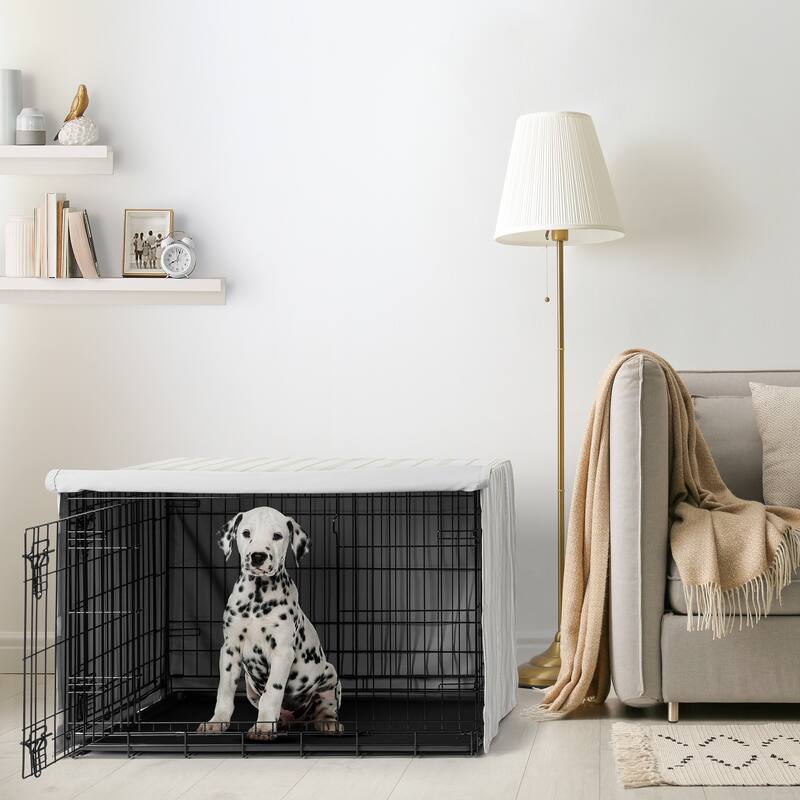 Sweet Jojo Designs Grey and Beige Striped Boy, Girl, Unisex/Gender Neutral Dog Crate Kennel Cover 36in Modern Stripes Minimalist