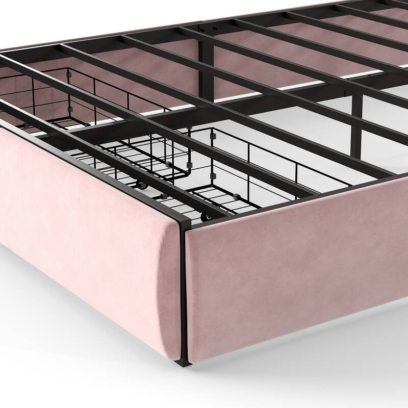 Velvet Upholstered Platform Bed with RGB LED Petal Headboard, Under Bed Storage Drawers Princess Bed Frame