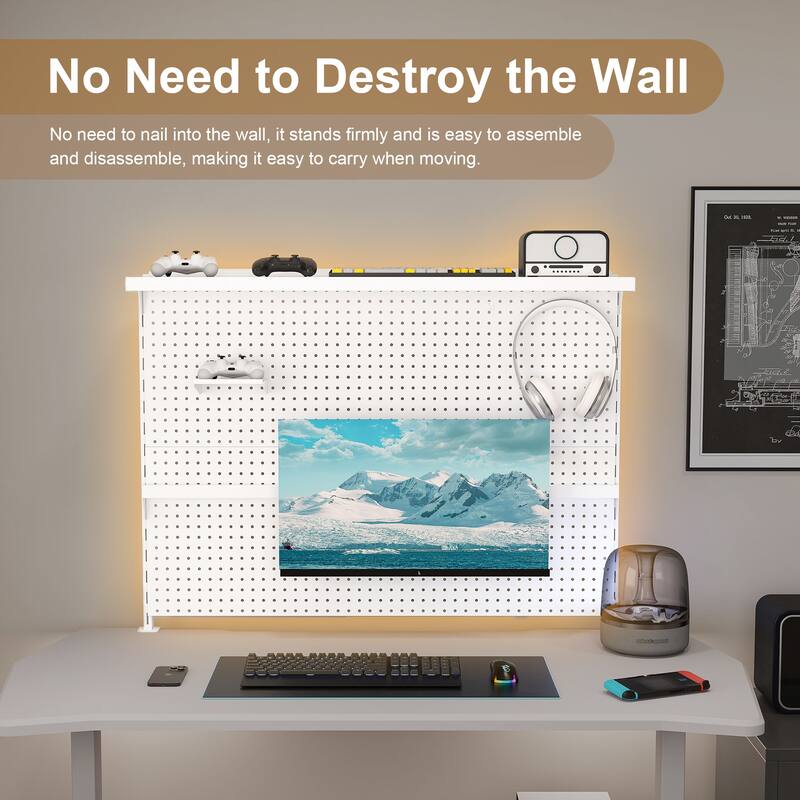 Clamp-On Desk Pegboard with Single Monitor Stand