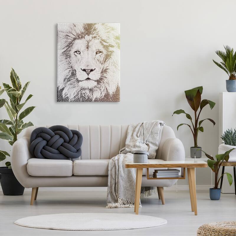 Stupell Dominant Lion Portrait Text Word Pattern Animal Mane Canvas Wall Art - White