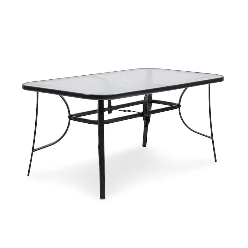 Pico Outdoor 59-inch Patio Dining Table with 5mm Tempered Glass by Furniture of America - Black