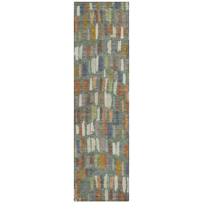 Machine Washable Indoor/ Outdoor Modern Mosaic Chantille Rug