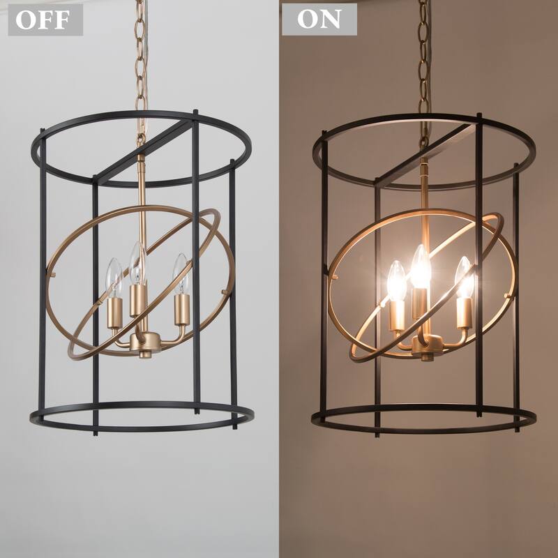 Modern 3-Light Black Gold Chandelier Cyliner Pendant for Kitchen Island - D14"x H17.7"