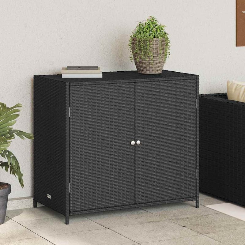vidaXL Patio Storage Cabinet Box Outdoor Garden Tool Organizer Poly Rattan - 32.7" x 17.7" x 29.9"