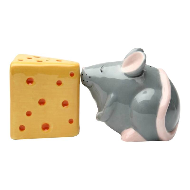 Mouse and Cheese Salt and Pepper Shaker Set - Grey,Yellow