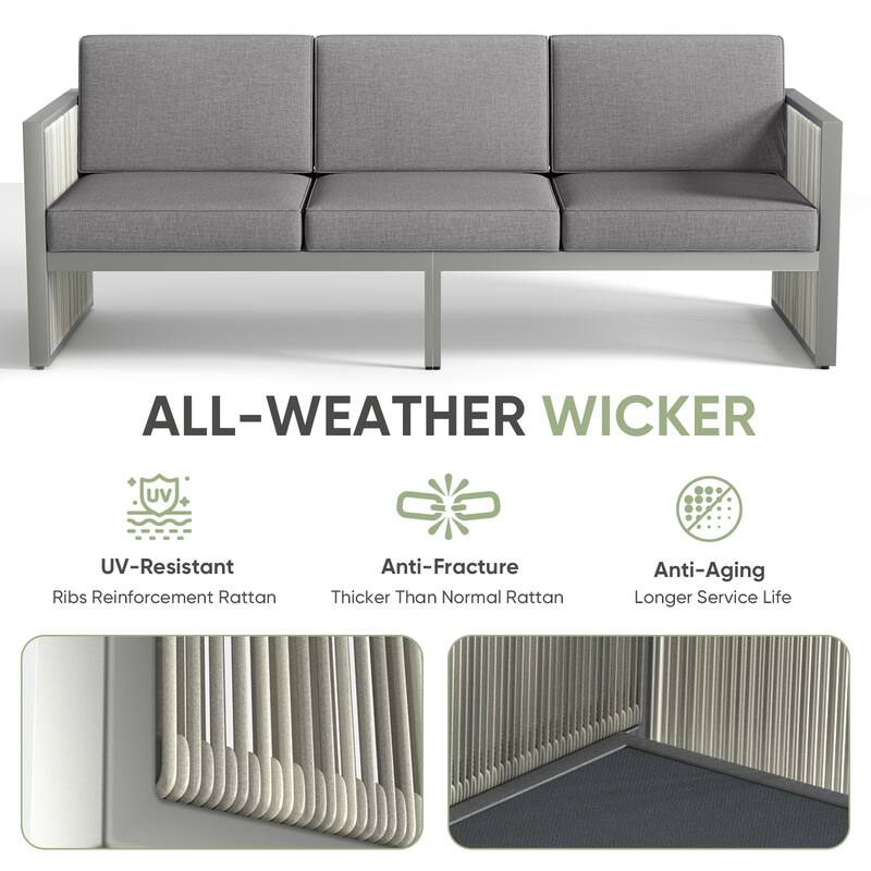 Gymojoy 3-Seat Outdoor Sofa, Weatherproof PE Rattan & Thick Cushions for Patio, Garden