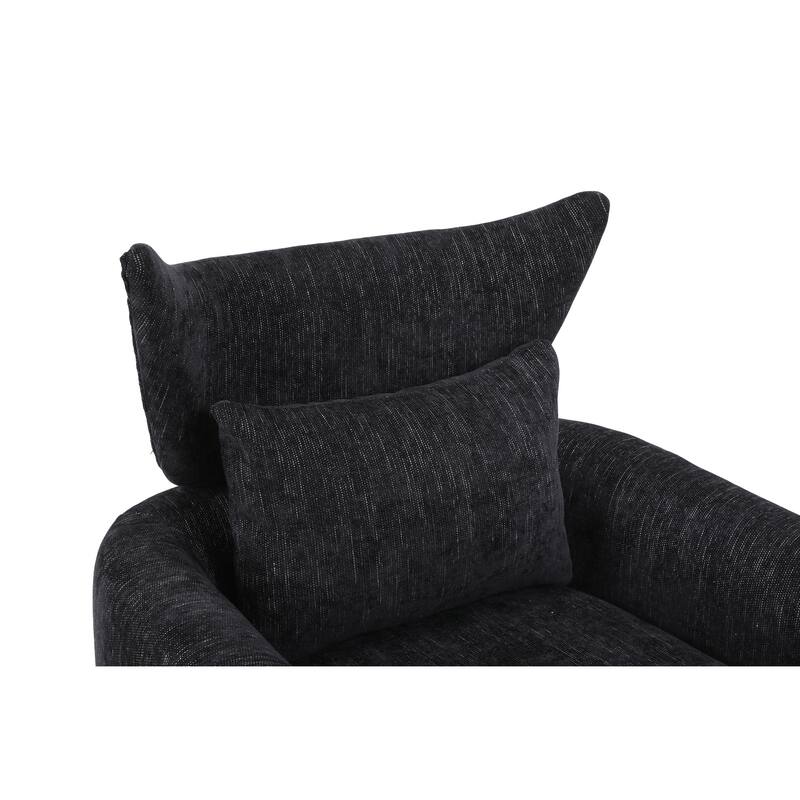Swivel Accent Chair with Pillow Wide Upholstered & Gold Base, Modern Barrel Chair, 360-degree Swivel Sofa Chair for Living Room
