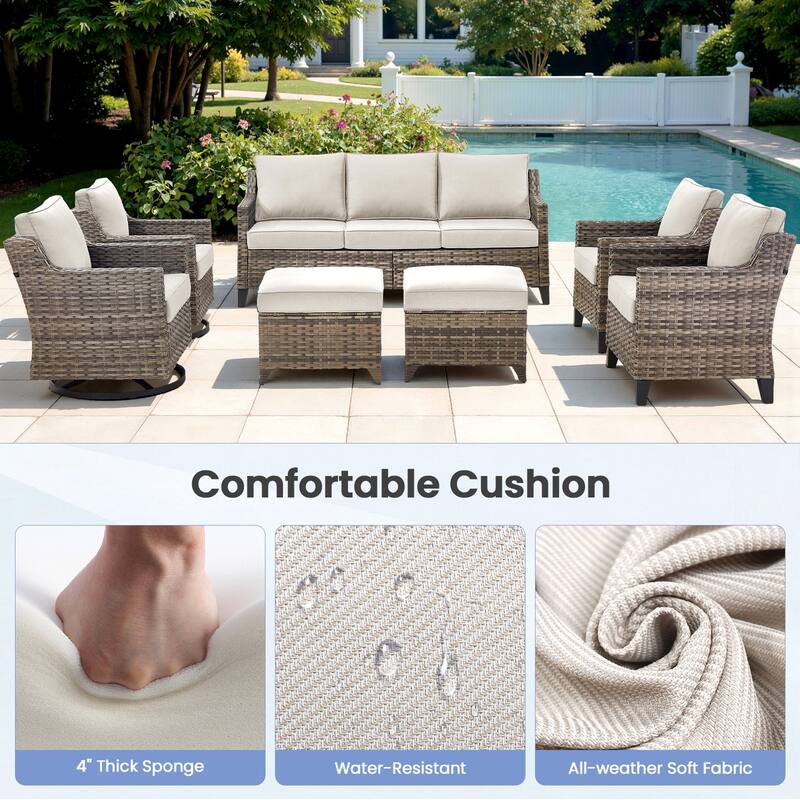 Pocassy Wicker Patio Glider Swivel Chair Ottoman Furniture Set.