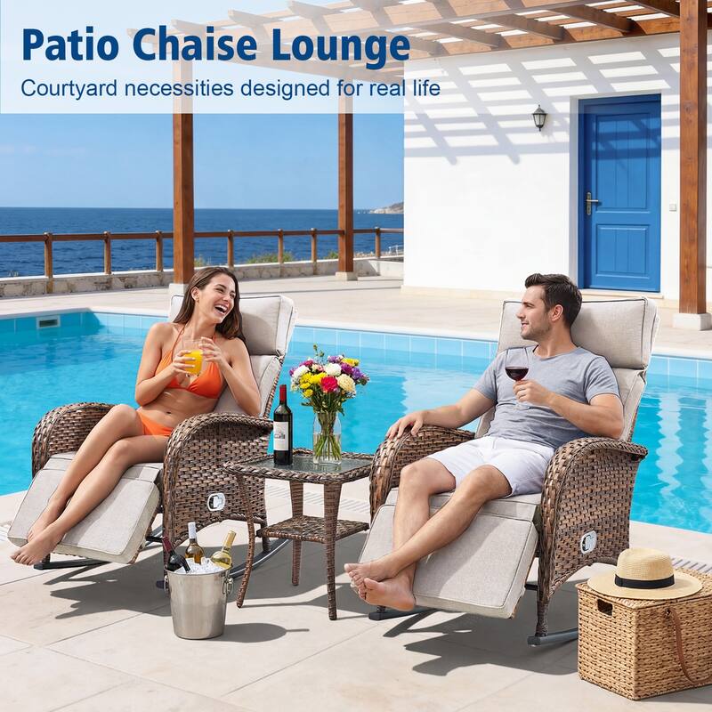 Pocassy Outdoor Patio Rocking Lounge Chairs with Adjustable Backrest Set.