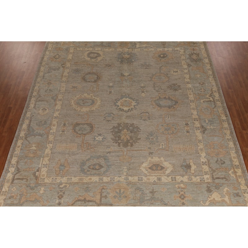 Hand Knotted Oriental 100% Wool Carpet Transitional All-Over Greys & Charcoal Oushak Area Rug - 14' 4'' X 12' 3''