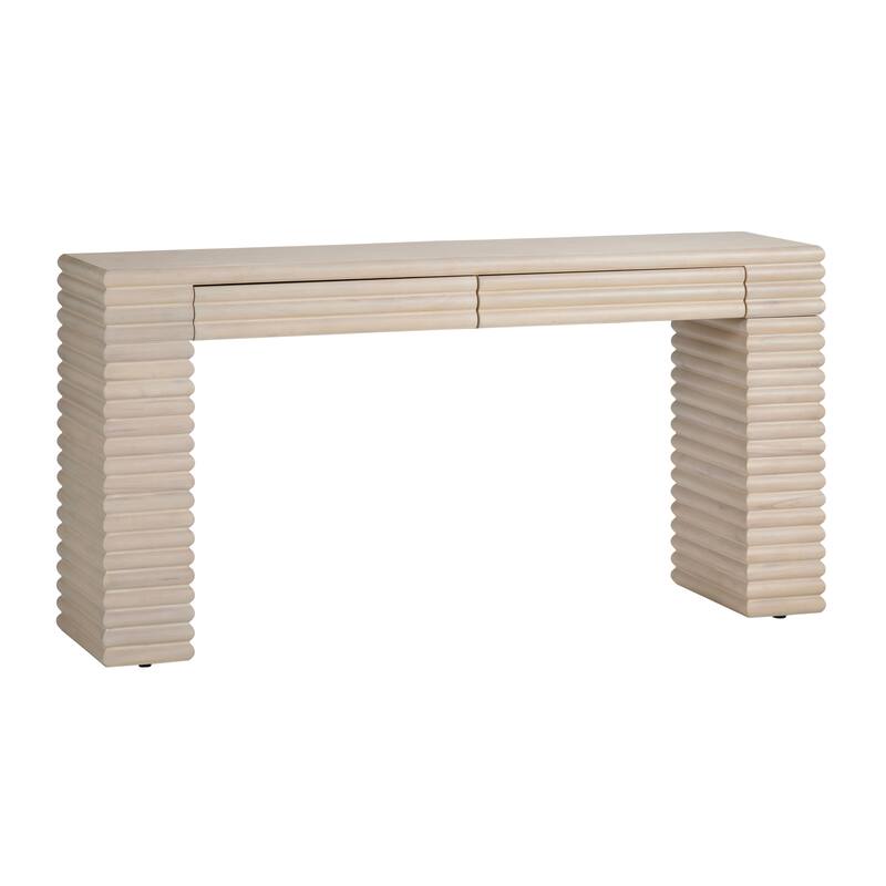 64.02 in. Cream Solid Wood 2 Drawer Accent_Console_Sofa Table