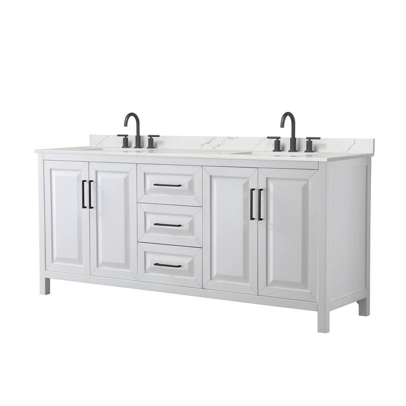 Wyndham Collection WCV252580D-QTZ-US3MXX Daria 80" Free Standing - White / Giotto Quartz Top / Matte Black Hardware
