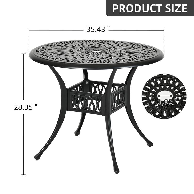 Moasis 35.4" Outdoor Patio Round Antique Cast Aluminum Dining Table with Umbrella Hole