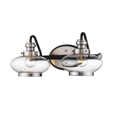 Metal Bathroom Vanity Light in Matte Black/Satin Nickel- 2 Light
