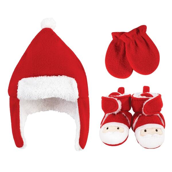 slide 2 of 2, Hudson Baby Unisex Baby Trapper Hat, Mitten and Bootie Set, Santa 0-6 Months - Santa