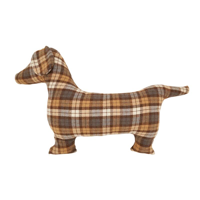 Plaid Dachshund Poly Filled Throw Pillow - 30"x21"x4" - Polyester - Brown
