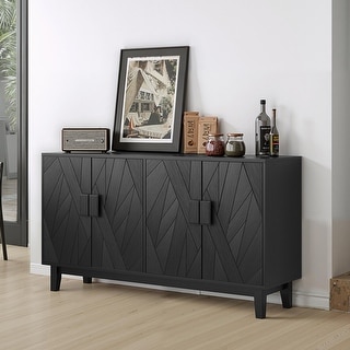 All Black Sideboard Cabinet with Storage, Accent 4-Door Wood Console ...