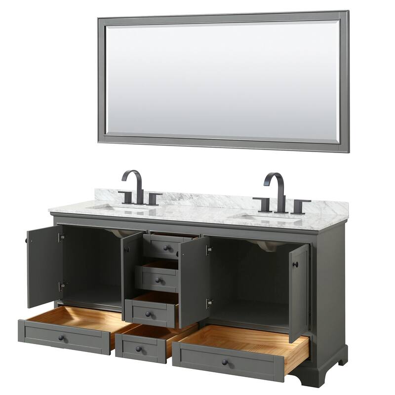 Deborah 72-inch Dark Gray Double Vanity, Square Sinks, 70-inch Mirror
