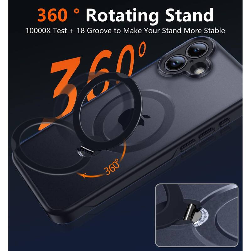 iPhone 16 360° Adjustable Stand Compatible with MagSafe, Translucent Cover with Magnetic Ring Case Non-Slip and Shockproof