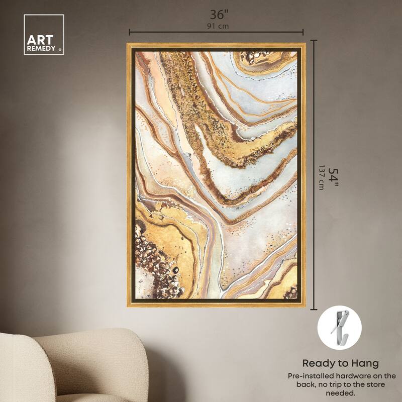 Art Remedy Golden Lines Framed Mineral, Agate & Geode 1 Piece Canvas Wall Art