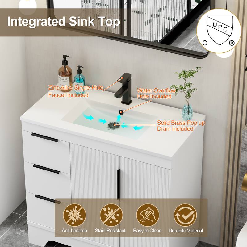 Vertical Stripes Bathroom Vanity Set with Sink Top & Faucet