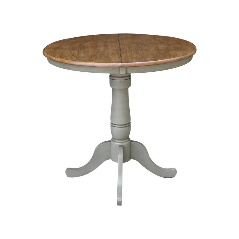 36" Round Top Pedestal Table With 12" Leaf - Distressed Hickory/Stone