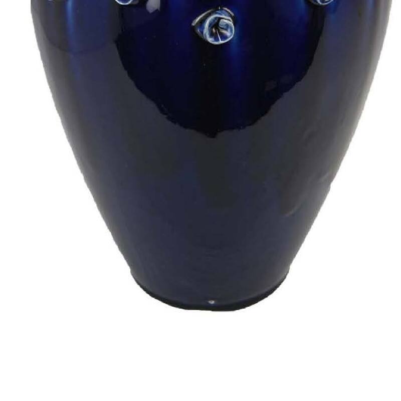 Decorative Vase, Glossy Deep Blue Ceramic, Coral Design, 15 Inch