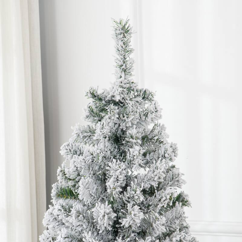 HOMCOM 6ft Tall Prelit Artificial Christmas Tree Holiday Décor with 638 Snow Flocked Branches, 220 Warm White LED Lights