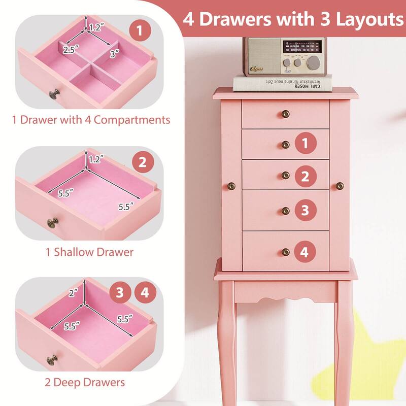 Costway Jewelry Cabinet Storage Chest Standing Organizer Mirror White - See Details