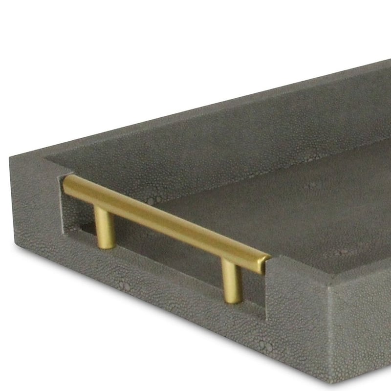 HomeRoots 16" Gray Wood Faux Shagreen Serving Tray With Handles