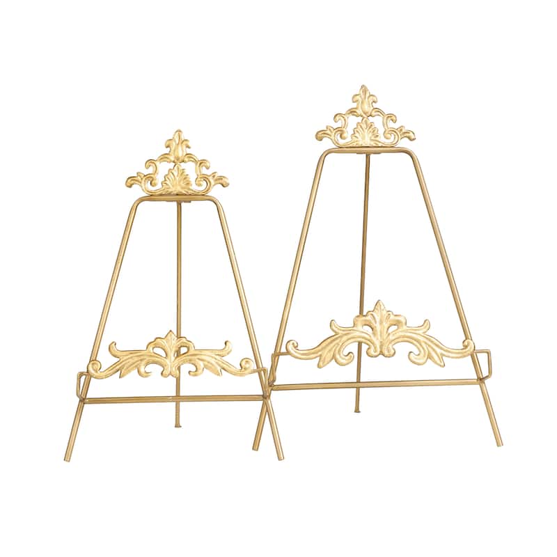Metal Scroll Ornate Arabesque Tabletop Tabletop Display Easel - Set of 2 Gold - Roche River Decor - 10"W x 11"L x 16"H