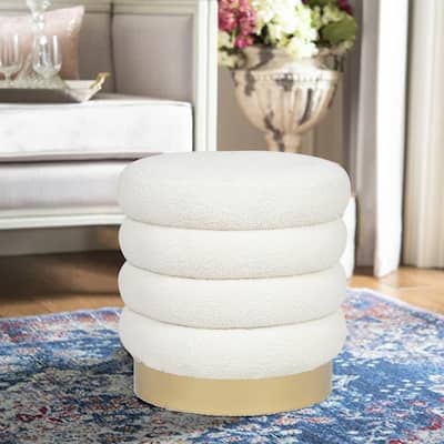 Adeco Round Velvet Ottoman Upholstered Foot Stool