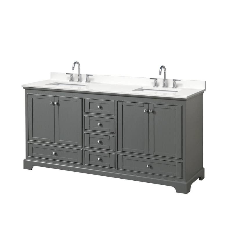Wyndham Collection WCS202072D-QTZ-US3MXX Deborah 72" Free Standing - Dark Gray / White Quartz Top / Polished Chrome