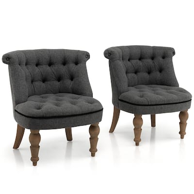 Gymax Set of 2 Upholstered Slipper Chairs Armless Accent Chairs w/