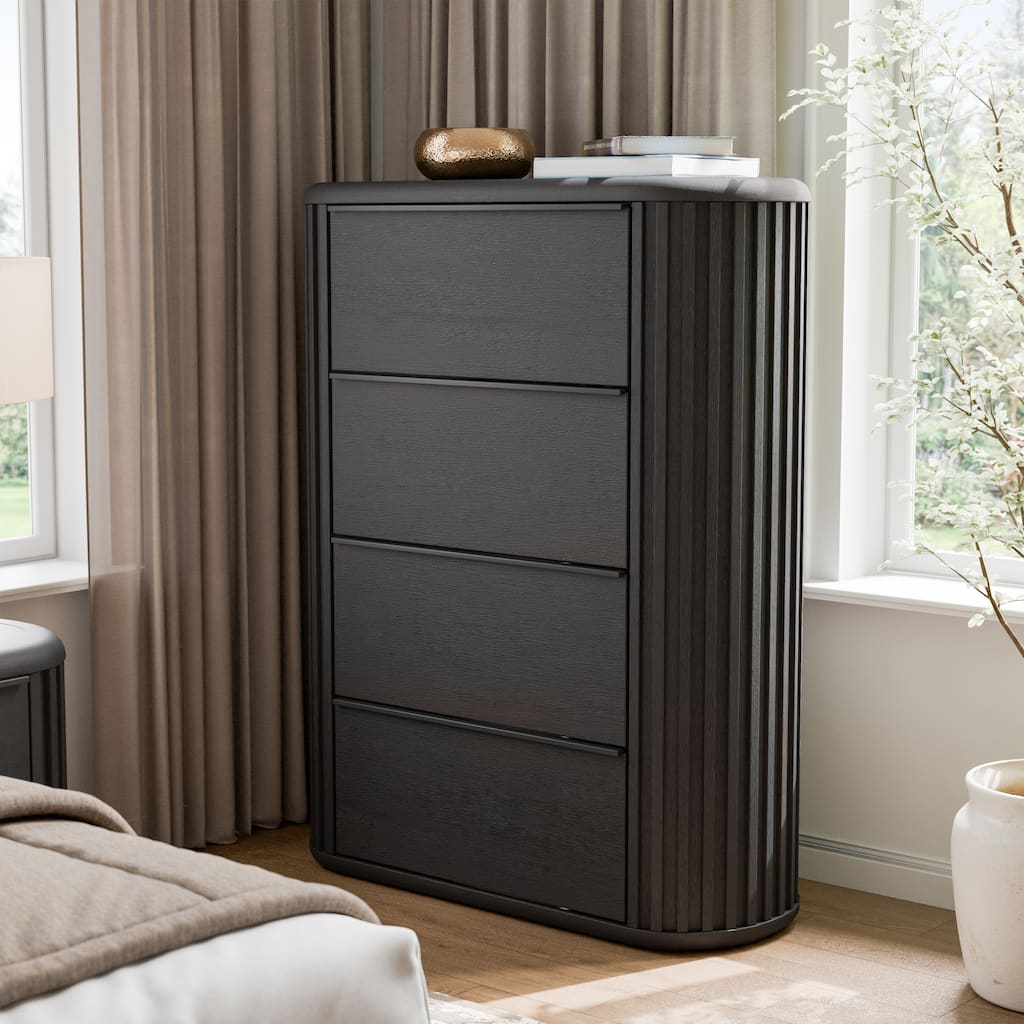 Furniture of America Caelan Modern Black Solid Wood 4-Drawer Storage Chest