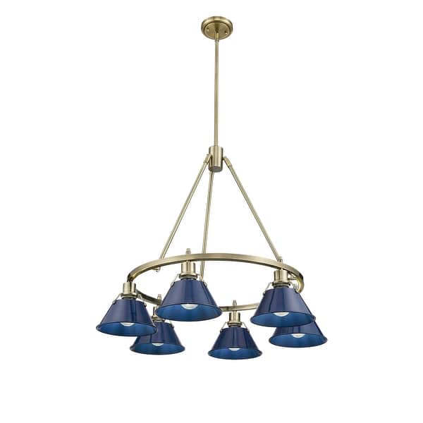 slide 1 of 1, Orwell 6-Light Chandelier in Aged Brass with Matte Navy - Gold