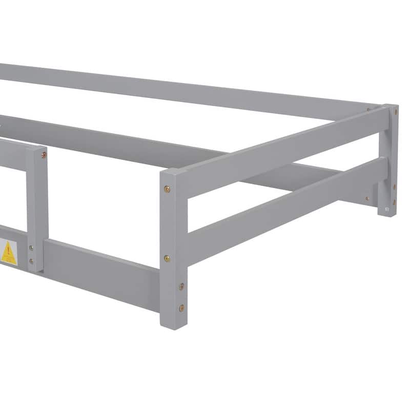 Twin Size Wood Bed Frame with House-shaped Headboard Floor bed with Fences