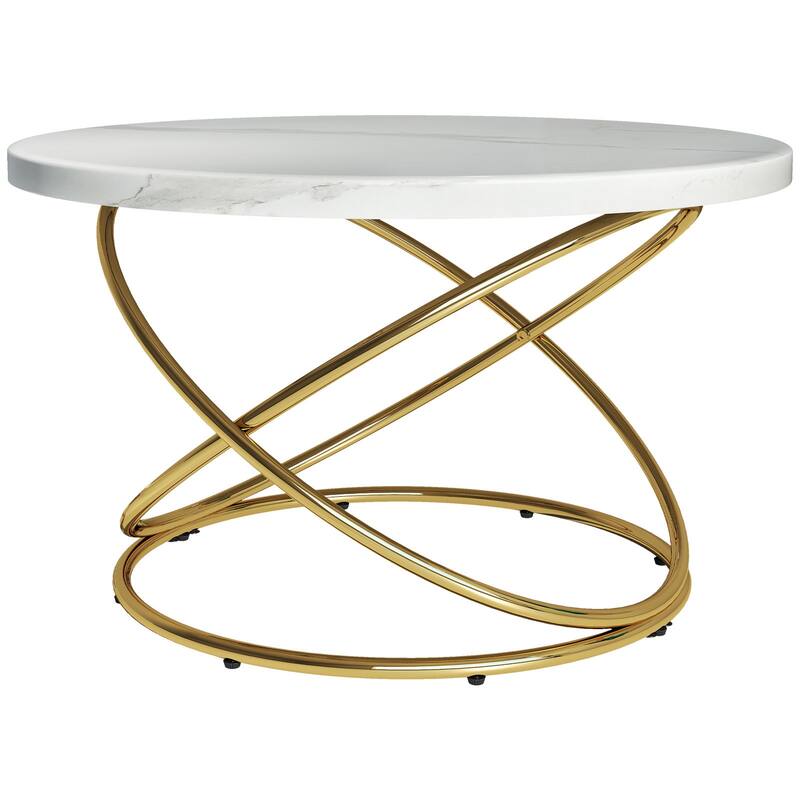 Tempered Glass Top Round Coffee Table with Metal Base