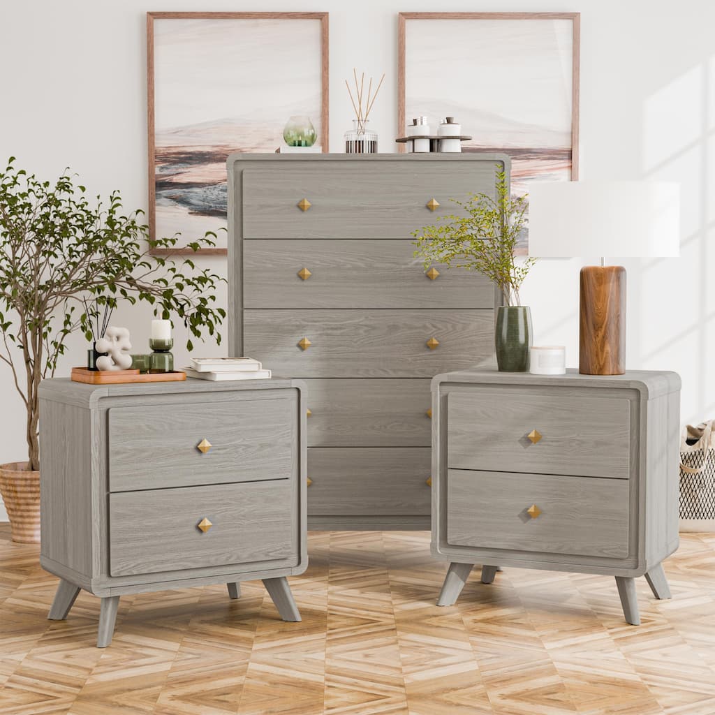 Furniture of America Thaila Modern 3-Piece Grey Wood Chest and 2-Nightstand Bedroom Set
