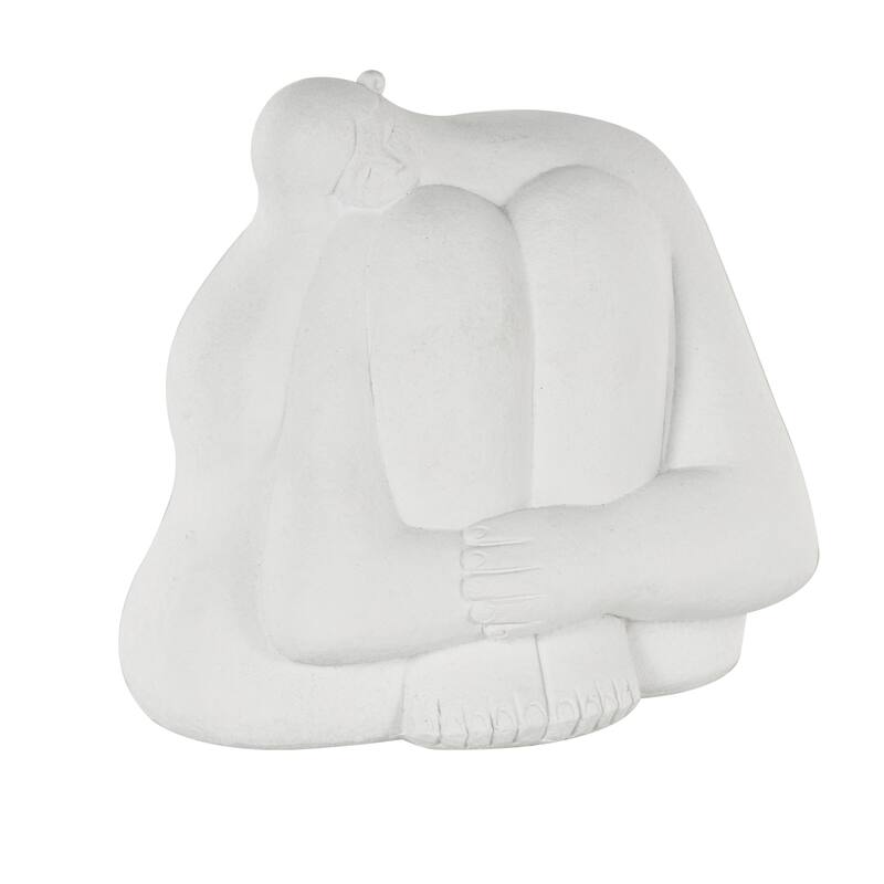 White Resin Abstract People Decorative Sculpture with Tucked Sitting Position (Set of 2)